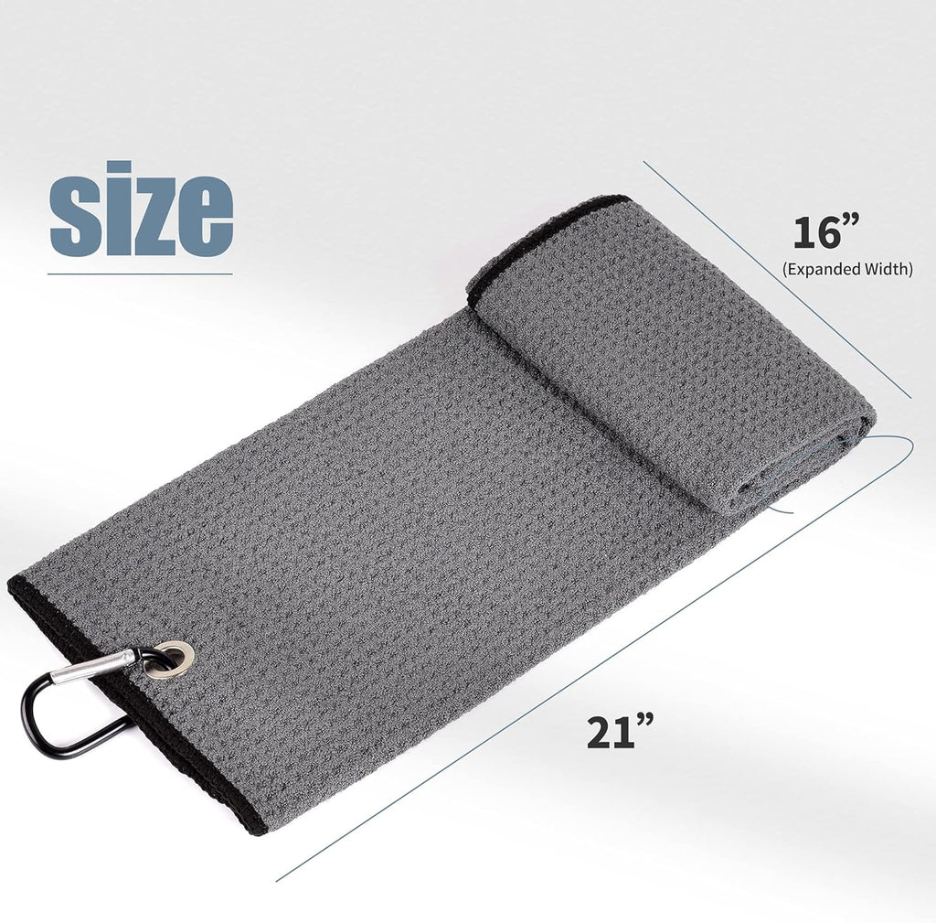 Microfiber Waffle Pattern Tri-Fold Golf Towel | Brush Tool Kit with Club Groove Cleaner, Retractable Extension Cord and Clip